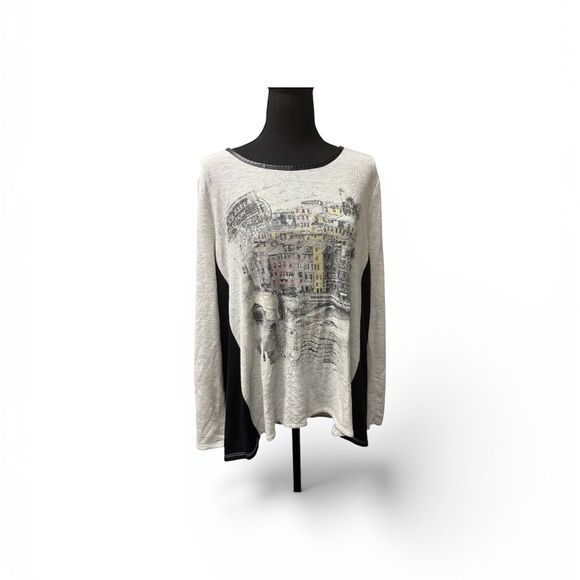 Cato Tops - Cato Cream Black Graphic Top XL Paris City Print Rhinestone Long Sleeve